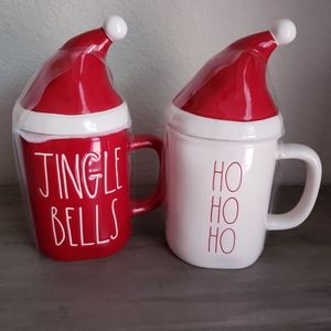 Rae Dunn holiday mugs with toppers